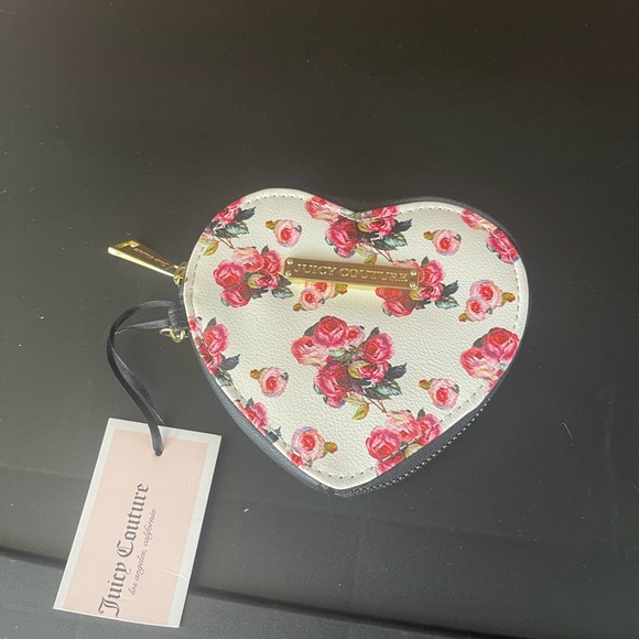 Juicy Couture Handbags - NWT. 💕Juicy 💕Couture | White Varsity Blooms Heart Coin purse.